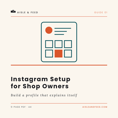 Cover of Instagram Setup for Shop Owners, a 5-page PDF guide from Aisle & Feed